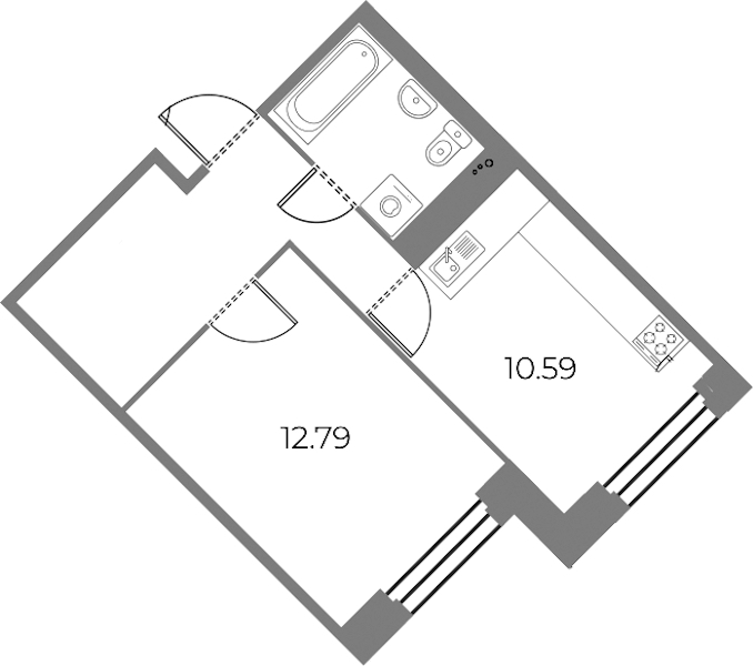 1-комнатная квартира 36.48 м², 2/13 эт., ЖК «Огни Залива»